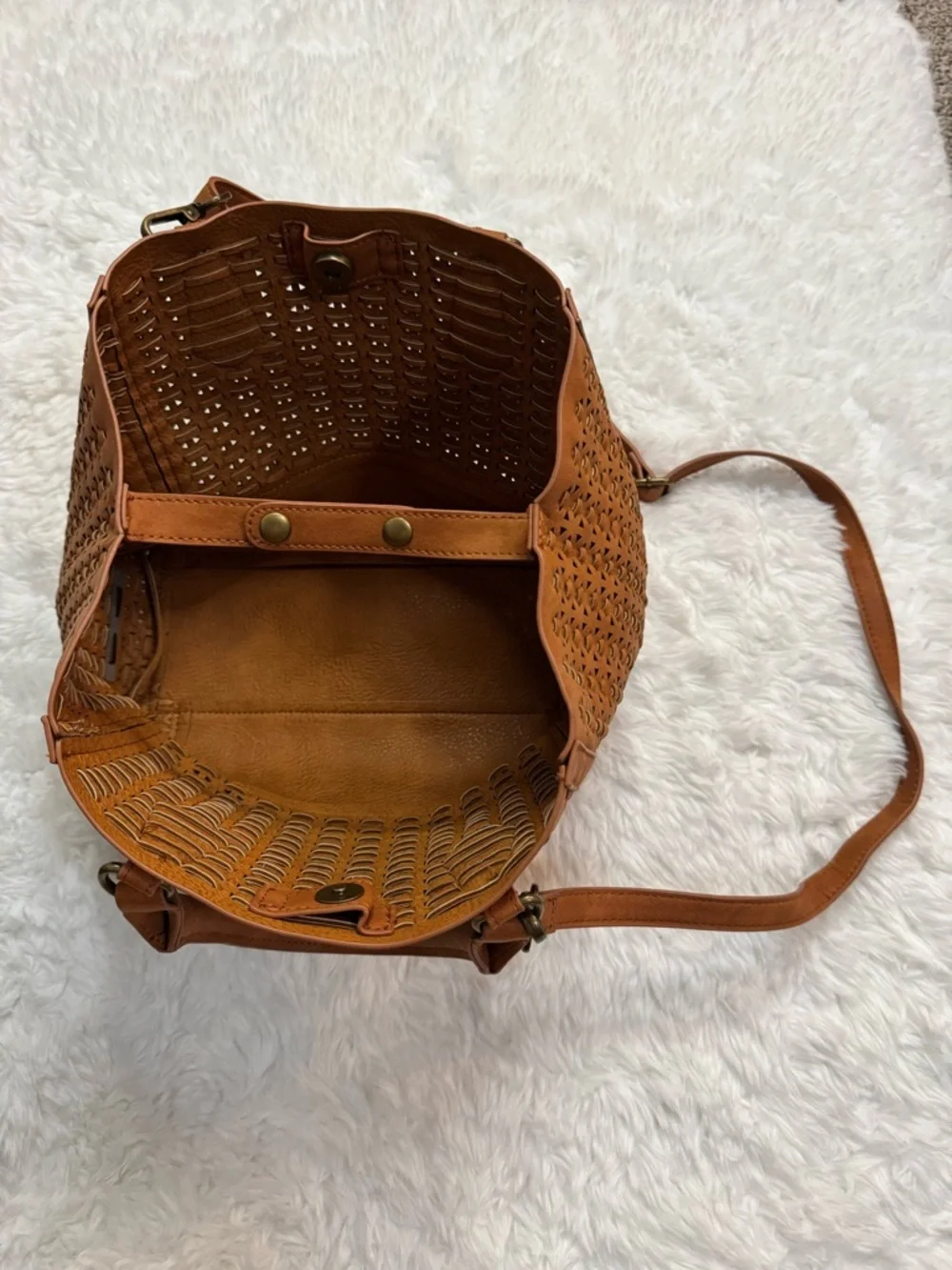 Steve Madden Brown Laser-Cut Satchel Tote